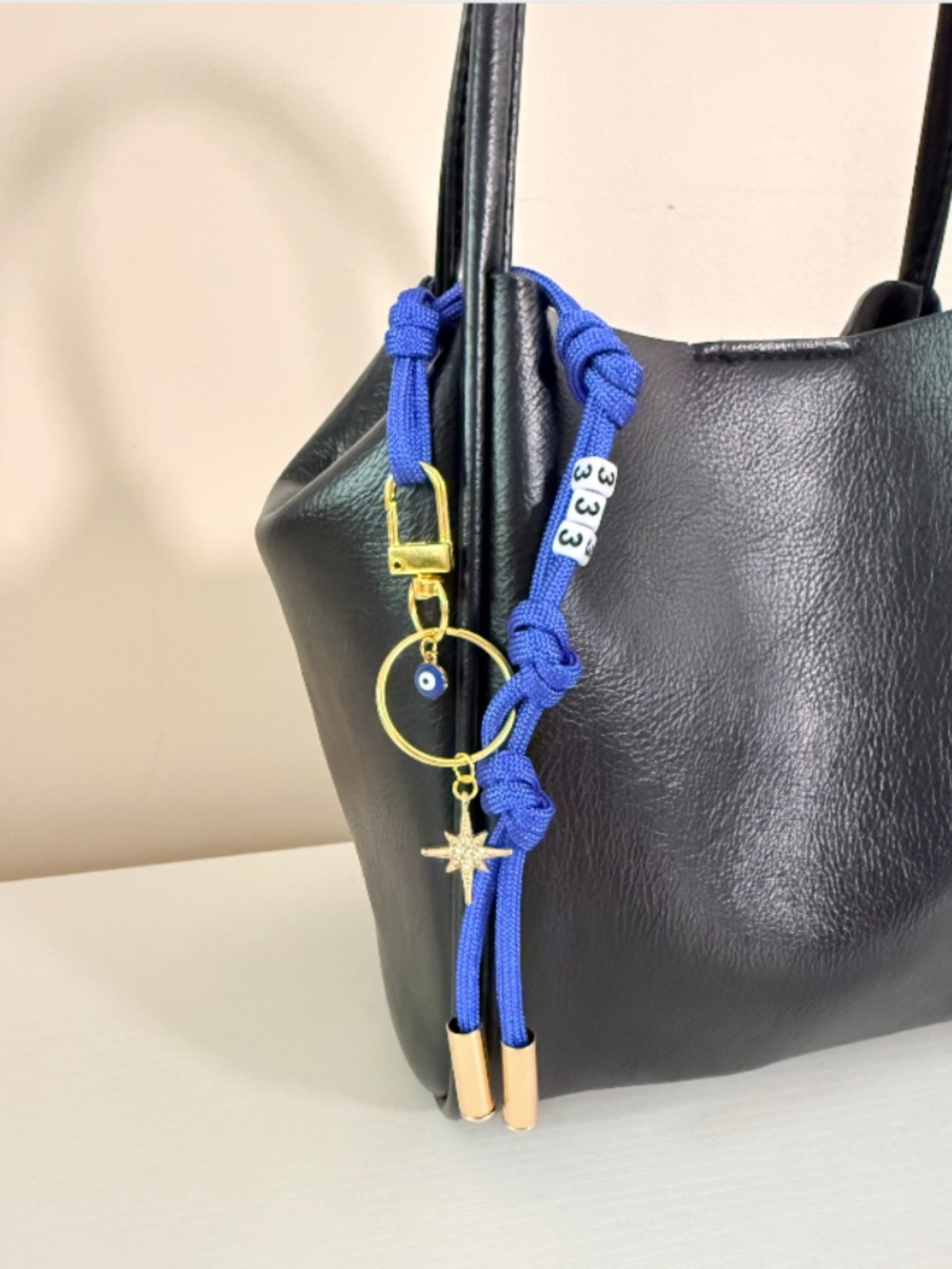 NEW Blue Evil Eye 333 paracord bag charm key chain with North Star - Picture 4 of 4